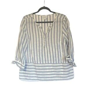 Liz Claiborne Blouse Womens Size Large Blue White Striped Shirt Top 3/4 Sleeves